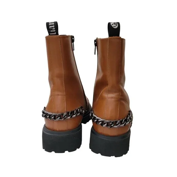 JOHN GALLIANO Curb Link Brown Leather Combat Boots w/ Side Zipper Sz 43